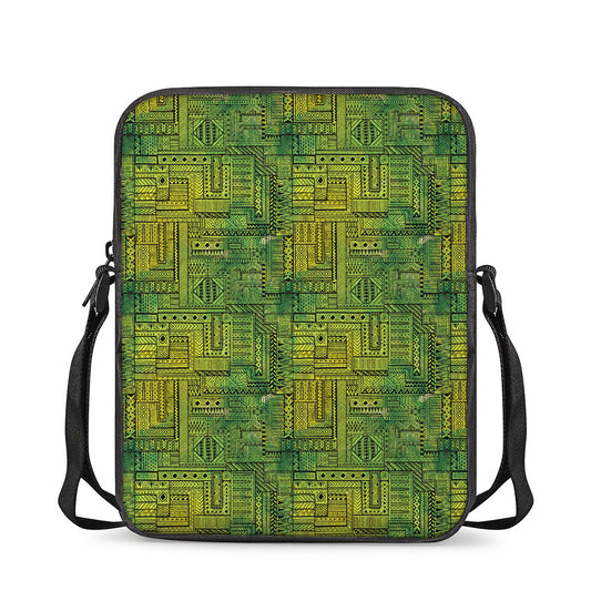Green And Black African Ethnic Print Rectangular Crossbody Bag