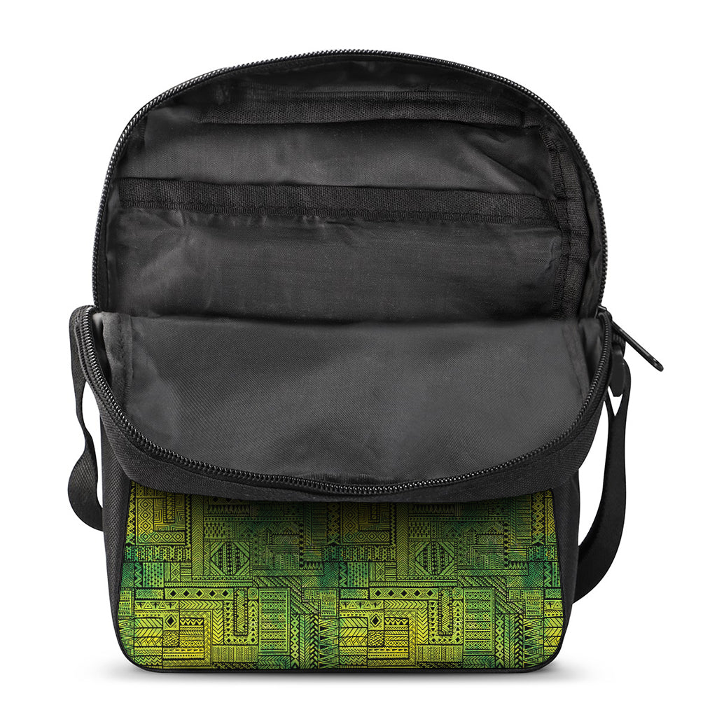 Green And Black African Ethnic Print Rectangular Crossbody Bag