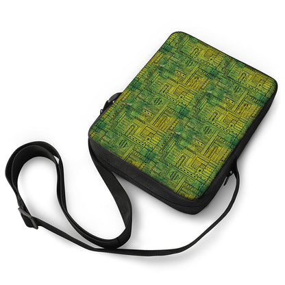 Green And Black African Ethnic Print Rectangular Crossbody Bag