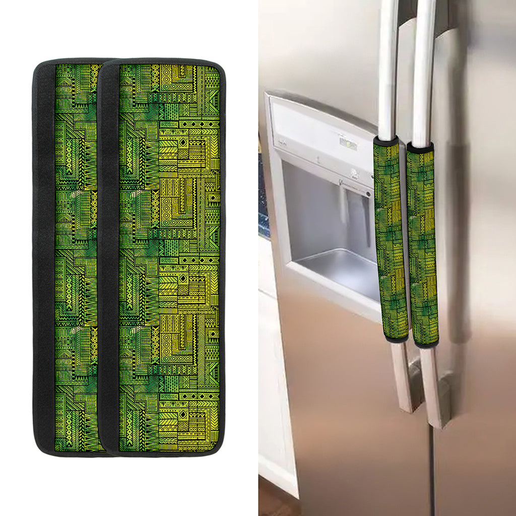 Green And Black African Ethnic Print Refrigerator Handle Covers