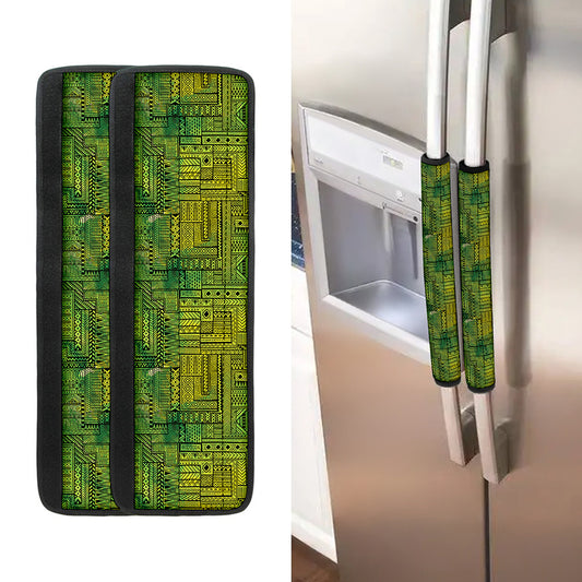Green And Black African Ethnic Print Refrigerator Handle Covers