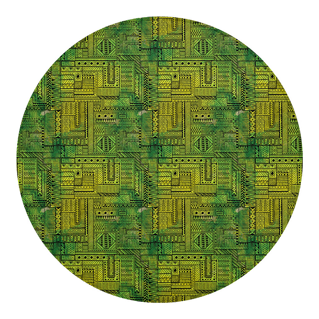 Green And Black African Ethnic Print Round Blanket