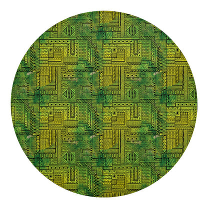 Green And Black African Ethnic Print Round Blanket