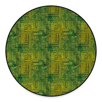 Green And Black African Ethnic Print Round Floor Mat