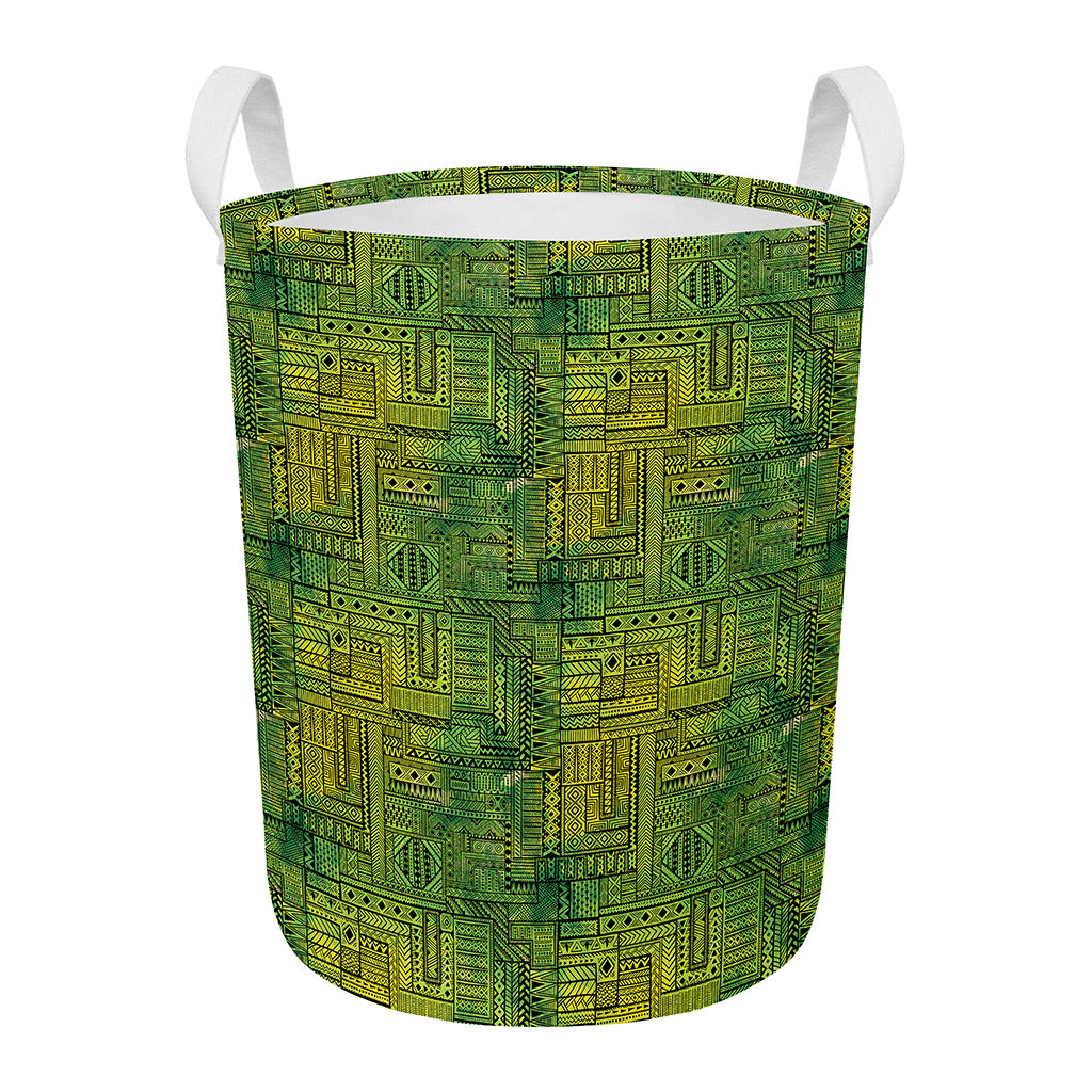 Green And Black African Ethnic Print Round Laundry Basket