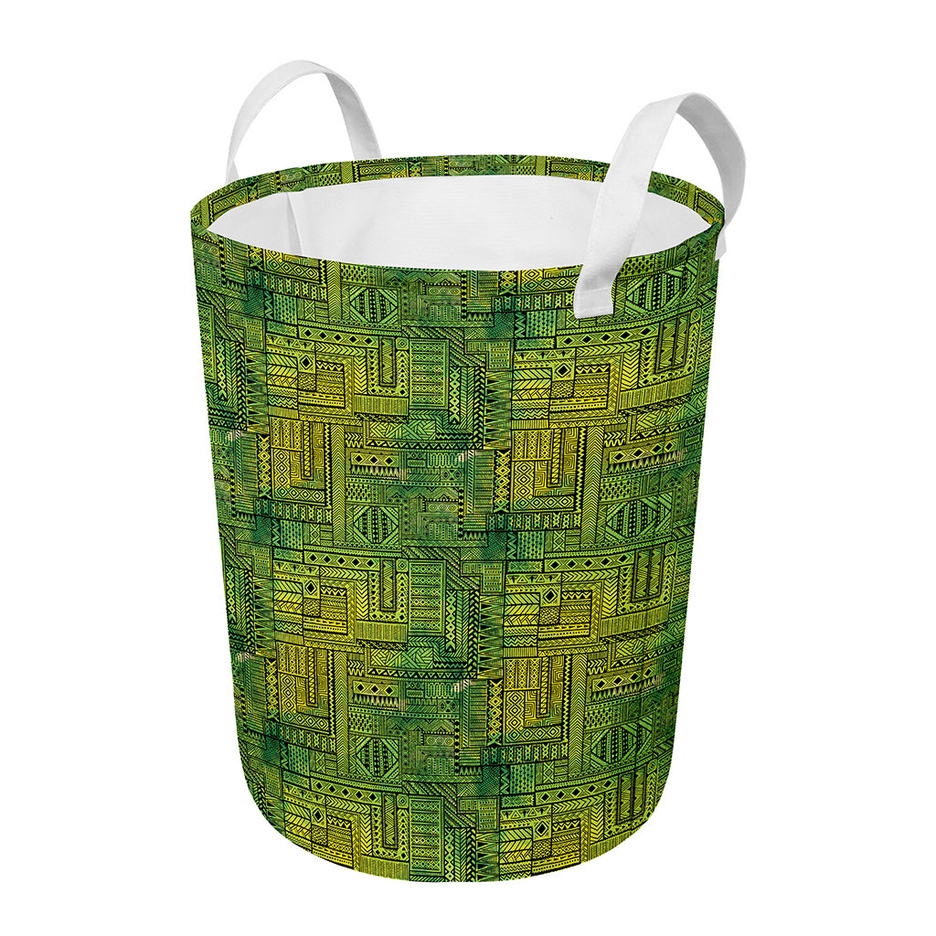 Green And Black African Ethnic Print Round Laundry Basket