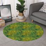 Green And Black African Ethnic Print Round Rug