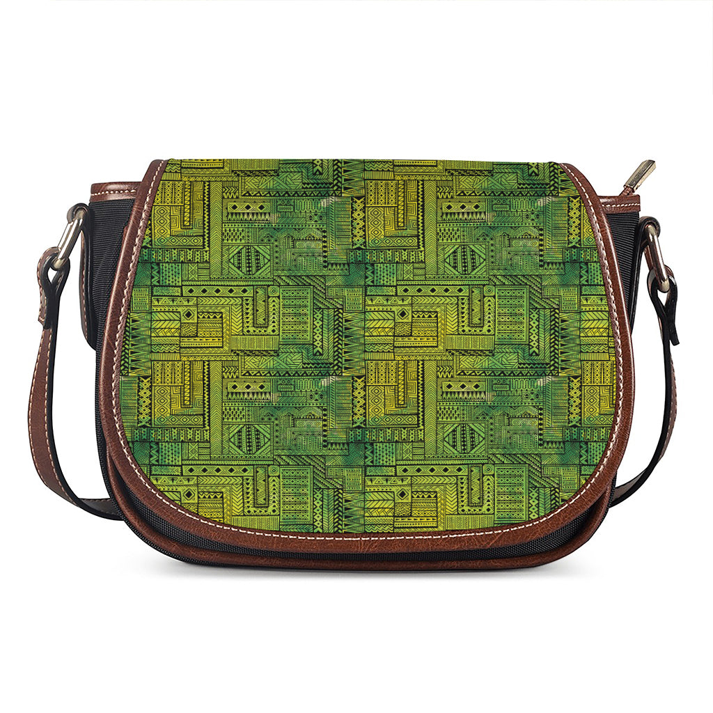 Green And Black African Ethnic Print Saddle Bag
