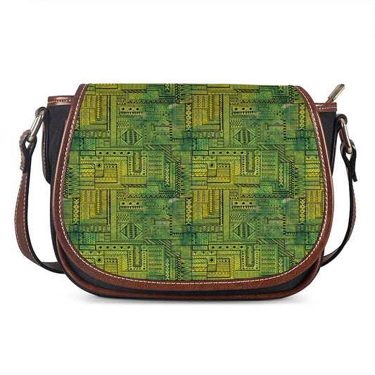 Green And Black African Ethnic Print Saddle Bag