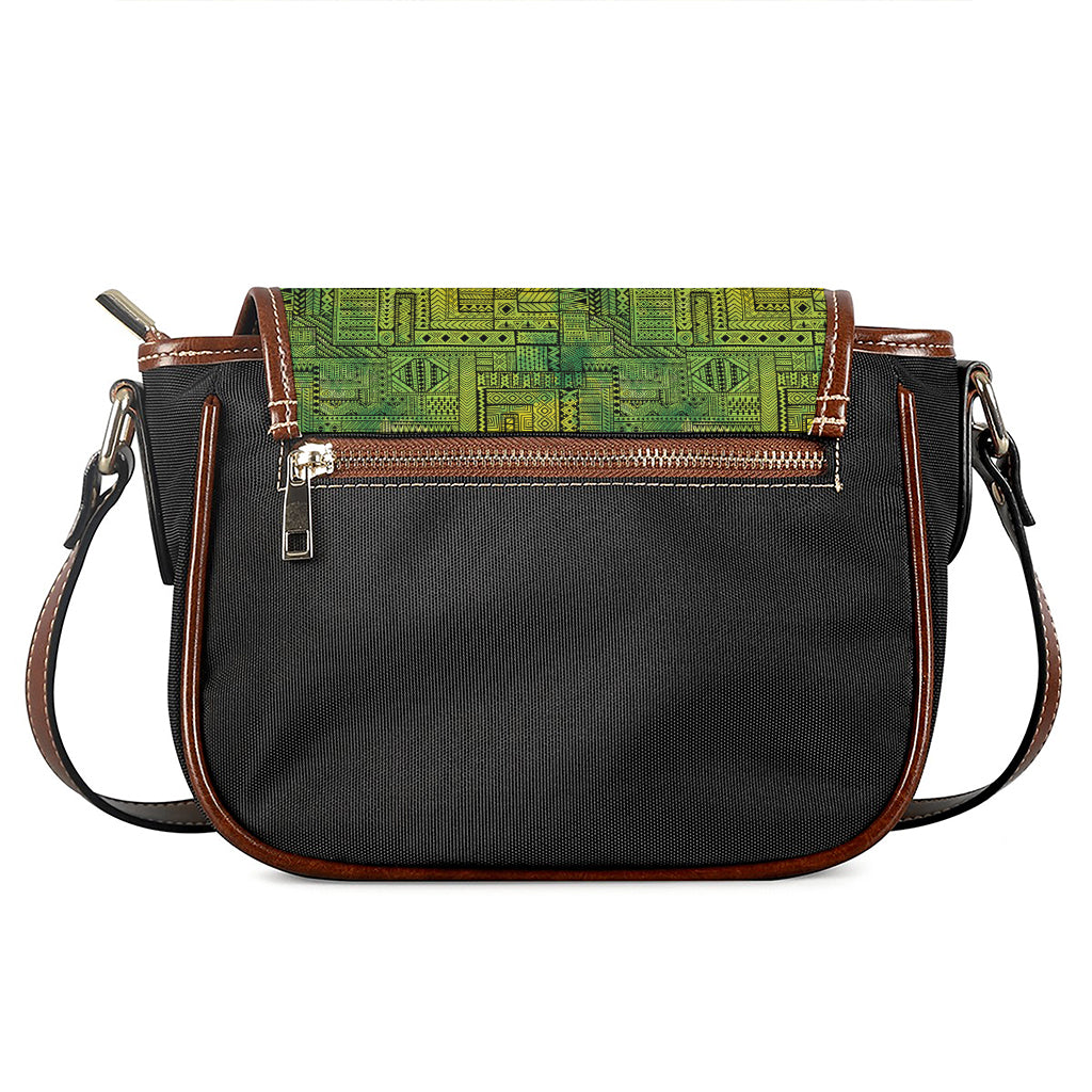 Green And Black African Ethnic Print Saddle Bag
