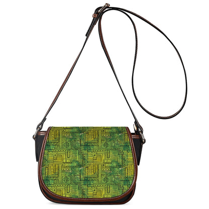 Green And Black African Ethnic Print Saddle Bag