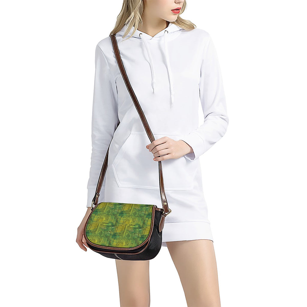 Green And Black African Ethnic Print Saddle Bag