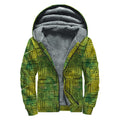 Green And Black African Ethnic Print Sherpa Lined Zip Up Hoodie
