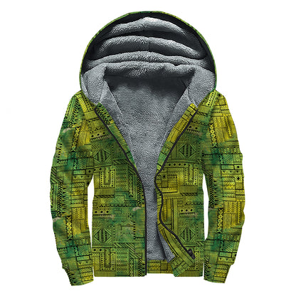 Green And Black African Ethnic Print Sherpa Lined Zip Up Hoodie