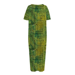 Green And Black African Ethnic Print Short Sleeve Long Nightdress