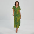 Green And Black African Ethnic Print Short Sleeve Maxi Dress