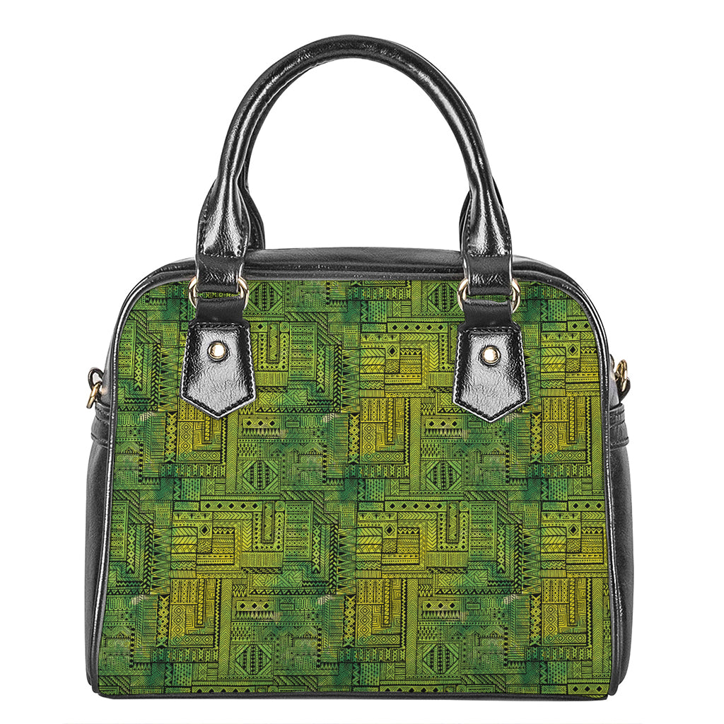 Green And Black African Ethnic Print Shoulder Handbag