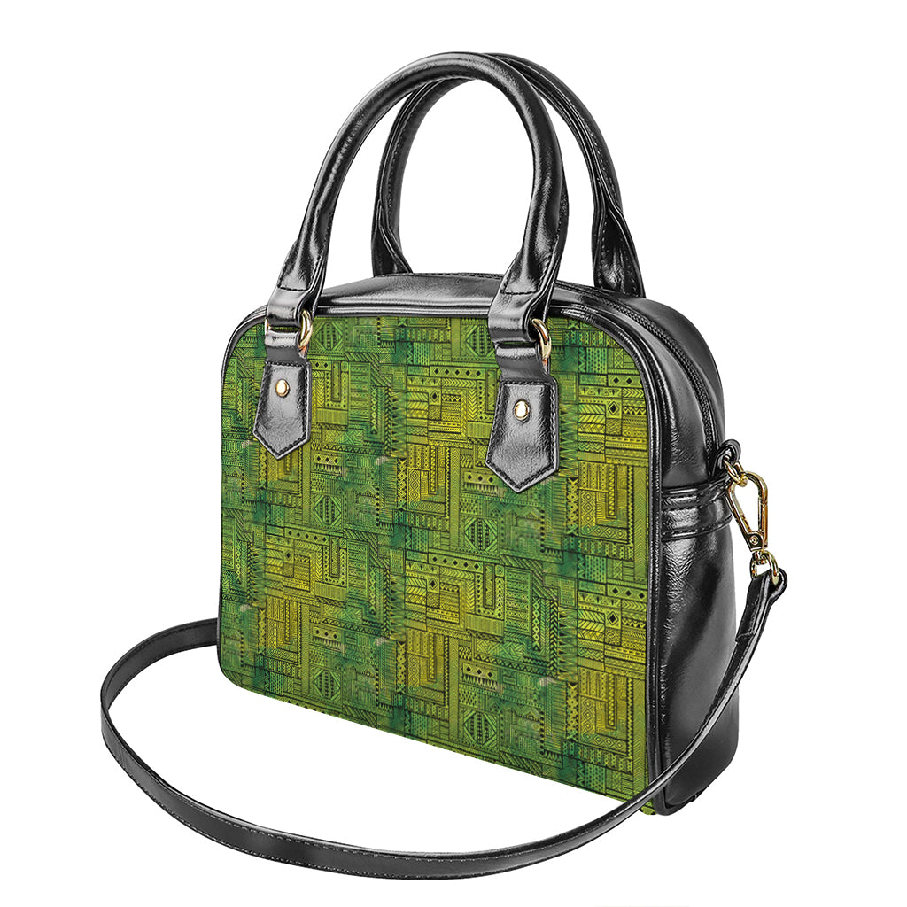Green And Black African Ethnic Print Shoulder Handbag