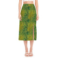 Green And Black African Ethnic Print Side Slit Midi Skirt