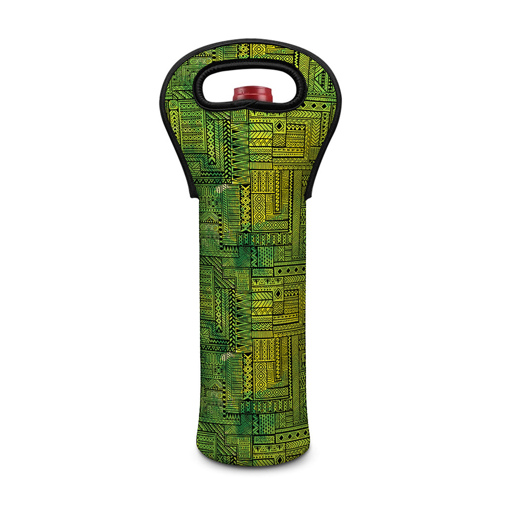 Green And Black African Ethnic Print Single Neoprene Wine Tote