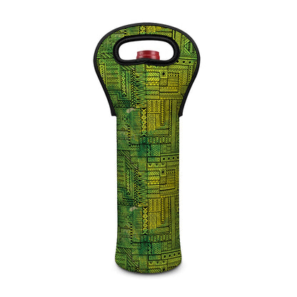Green And Black African Ethnic Print Single Neoprene Wine Tote