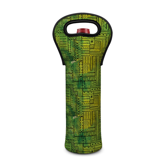 Green And Black African Ethnic Print Single Neoprene Wine Tote