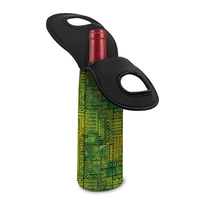 Green And Black African Ethnic Print Single Neoprene Wine Tote