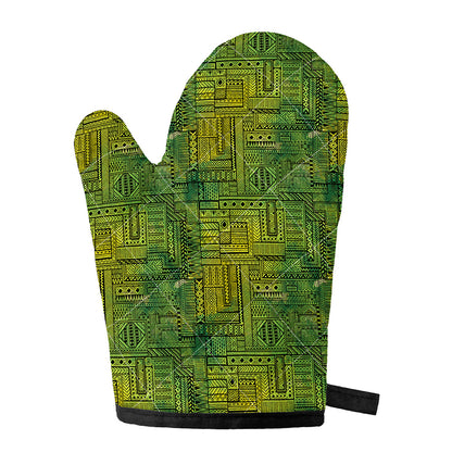 Green And Black African Ethnic Print Single Oven Mitt