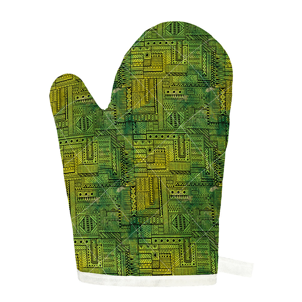 Green And Black African Ethnic Print Single Oven Mitt