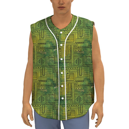Green And Black African Ethnic Print Sleeveless Baseball Jersey