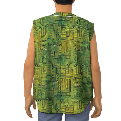 Green And Black African Ethnic Print Sleeveless Baseball Jersey