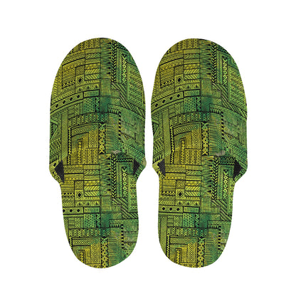 Green And Black African Ethnic Print Slippers