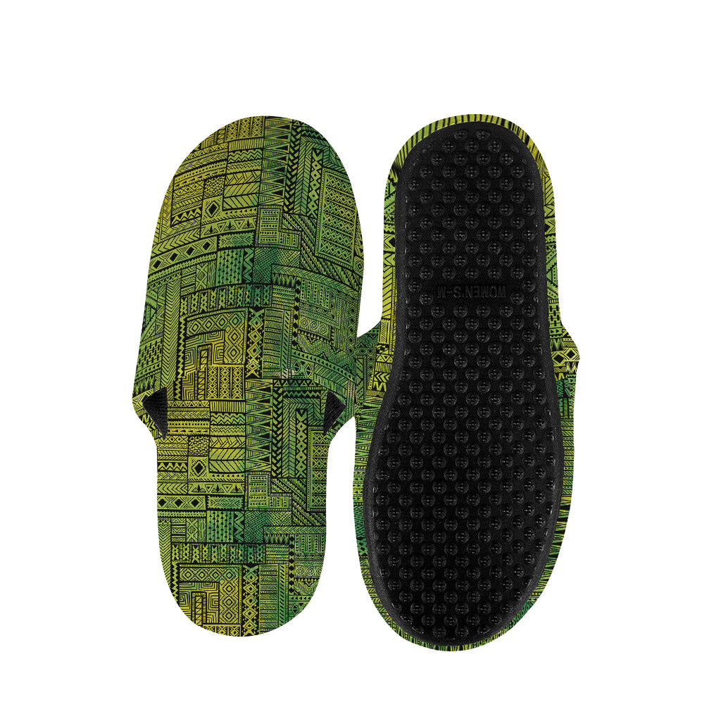 Green And Black African Ethnic Print Slippers
