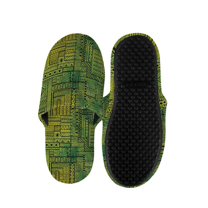 Green And Black African Ethnic Print Slippers