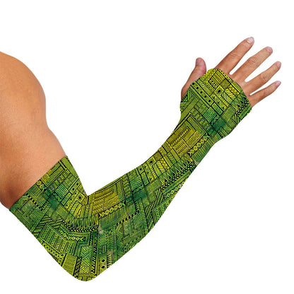 Green And Black African Ethnic Print Sun Protection Arm Sleeves