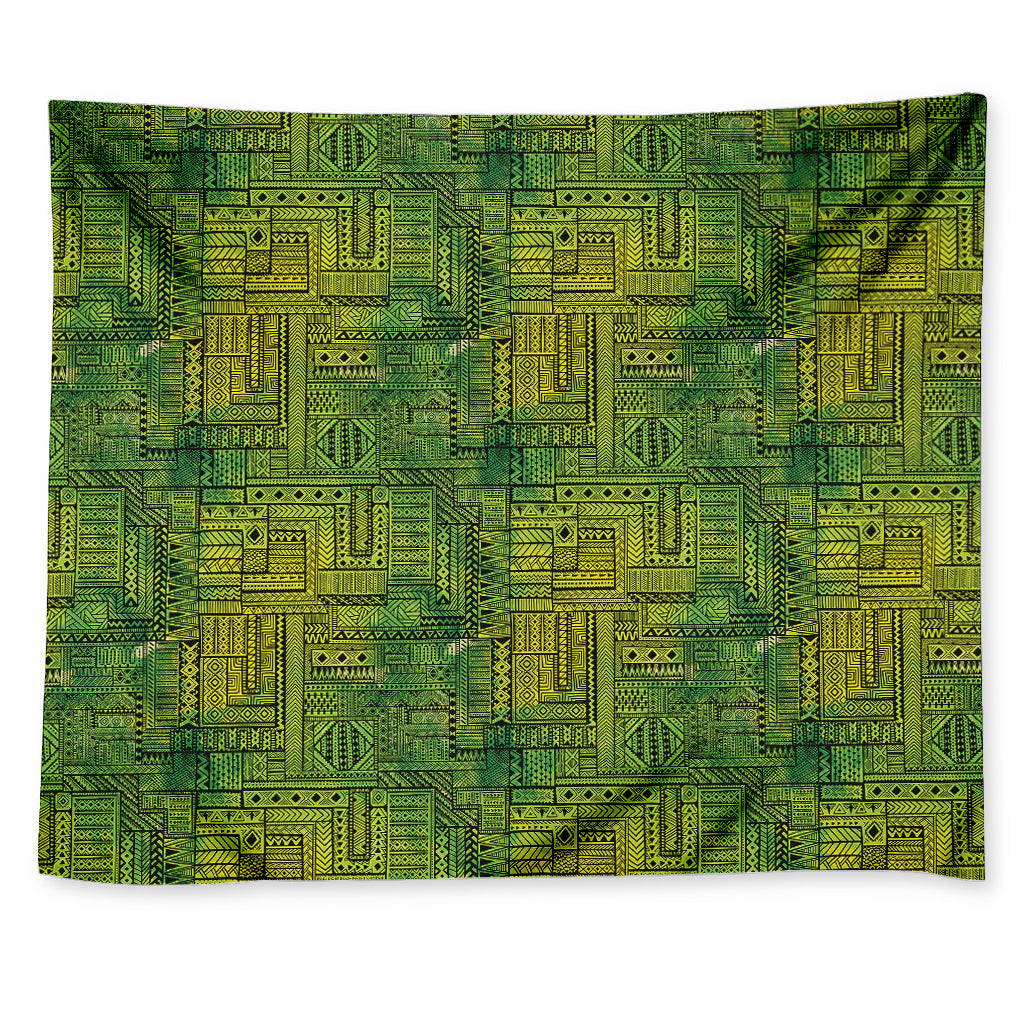 Green And Black African Ethnic Print Tapestry