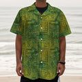 Green And Black African Ethnic Print Textured Short Sleeve Shirt