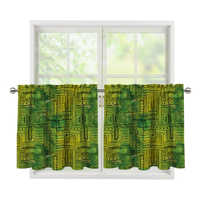 Green And Black African Ethnic Print Tier Curtains