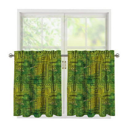 Green And Black African Ethnic Print Tier Curtains