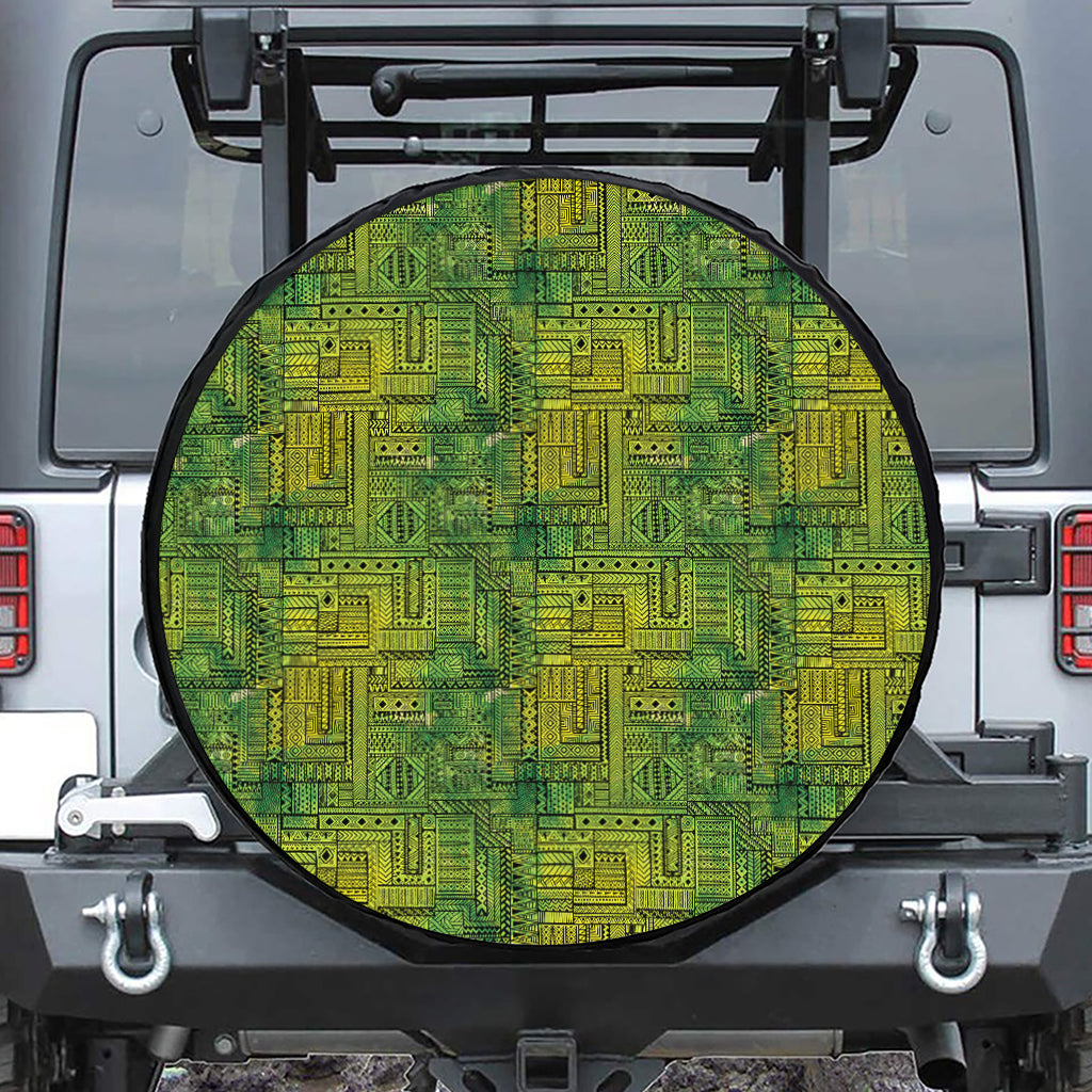Green And Black African Ethnic Print Tire Cover