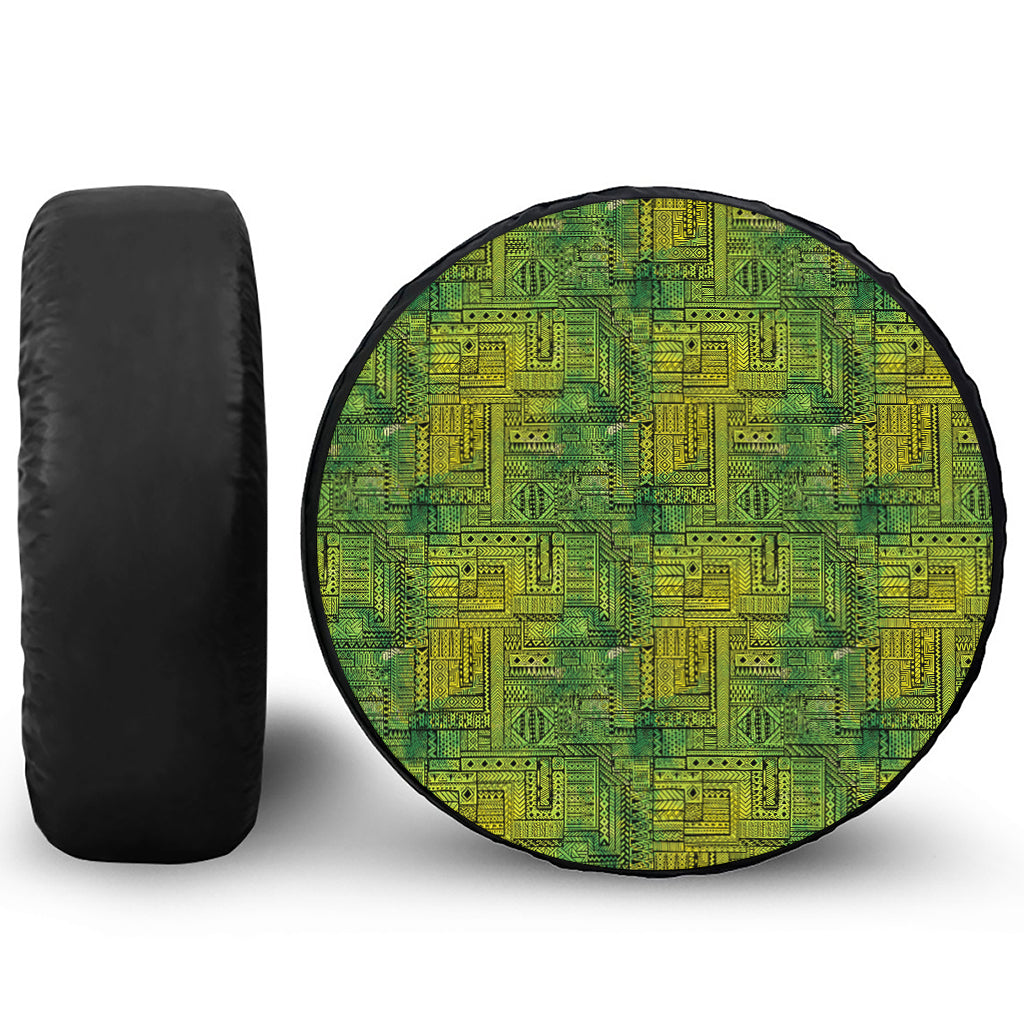 Green And Black African Ethnic Print Tire Cover