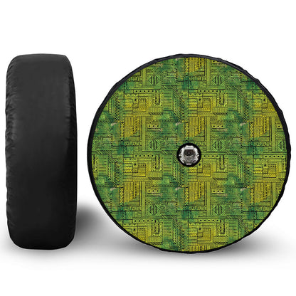 Green And Black African Ethnic Print Tire Cover With Camera Hole