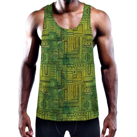 Green And Black African Ethnic Print Training Tank Top