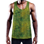 Green And Black African Ethnic Print Training Tank Top