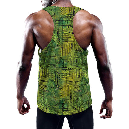 Green And Black African Ethnic Print Training Tank Top