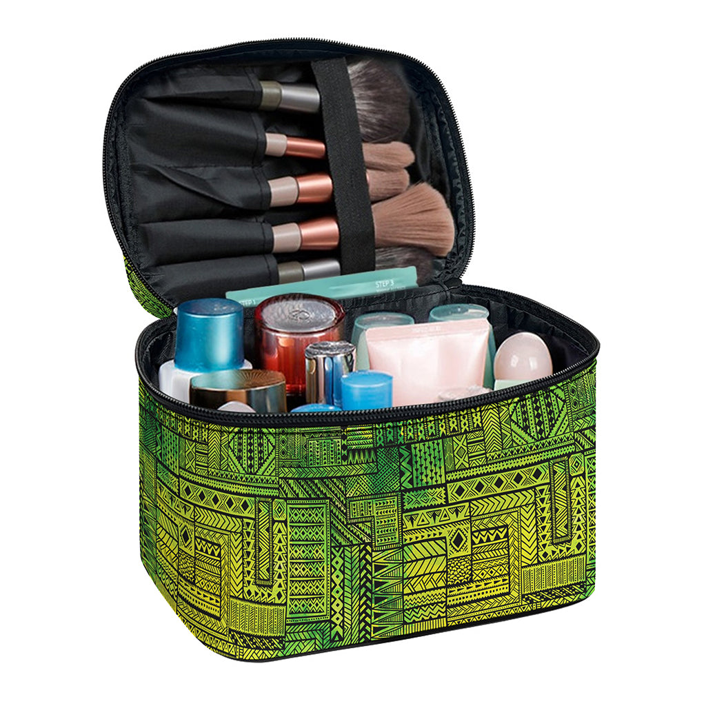 Green And Black African Ethnic Print Travel Makeup Bag