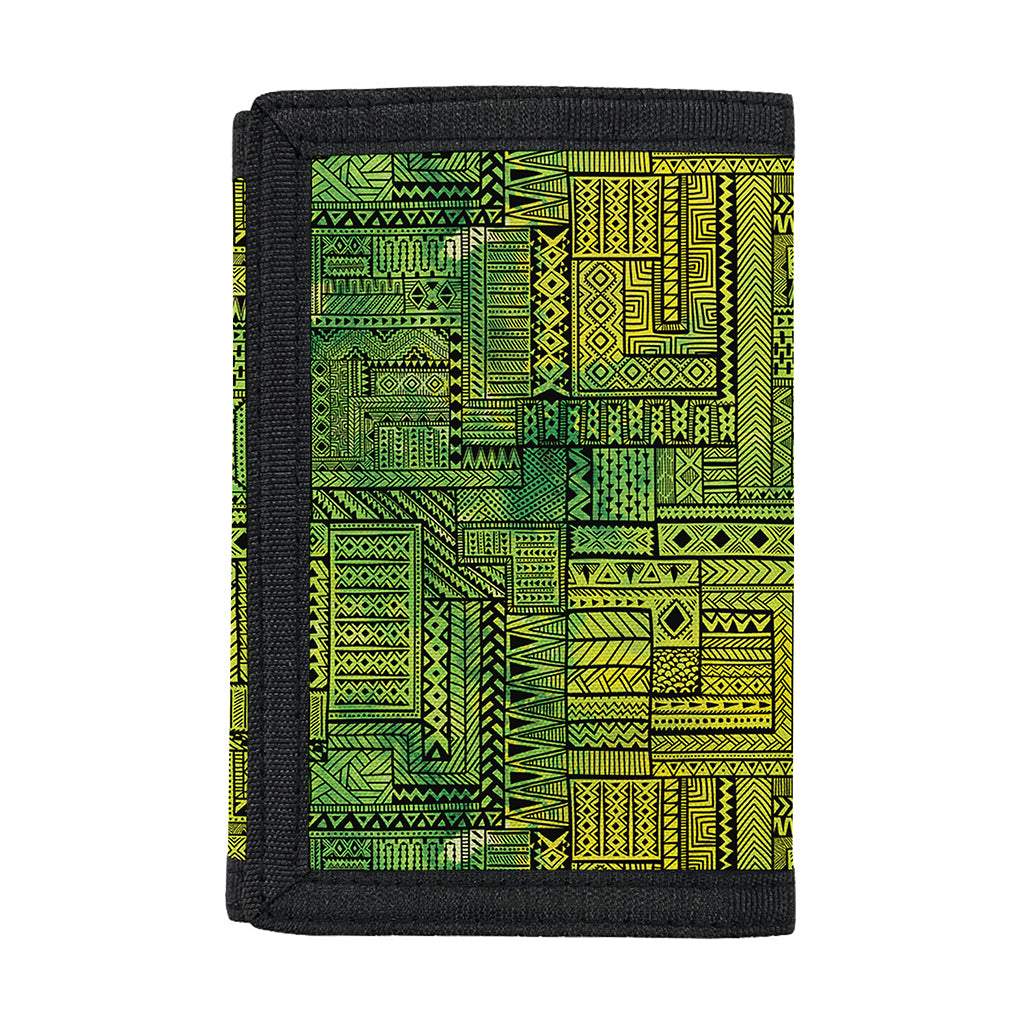 Green And Black African Ethnic Print Trifold Wallet