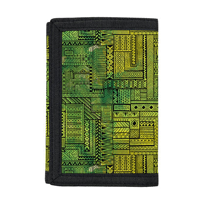 Green And Black African Ethnic Print Trifold Wallet