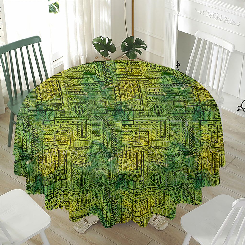 Green And Black African Ethnic Print Waterproof Round Tablecloth