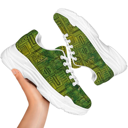 Green And Black African Ethnic Print White Chunky Shoes
